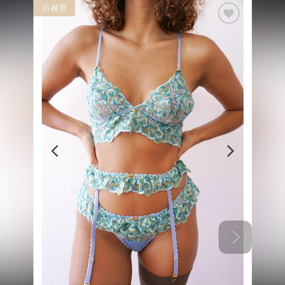 Nette Rose Lingerie Bralette & Bikini Set Small/large  Floral Mesh Wire Free